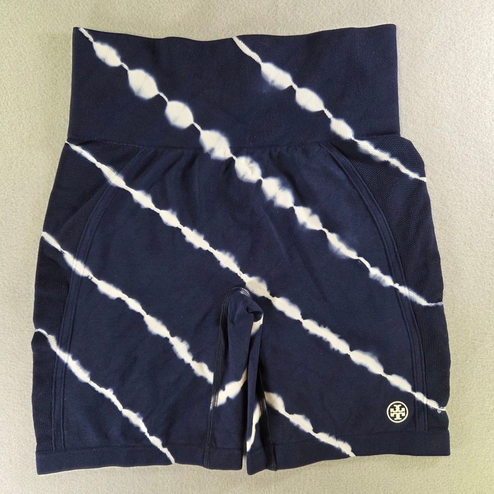 Tory Burch Sport Seamless Navy Blue Tie Dye‎ High Rise Bike Shorts Womens M